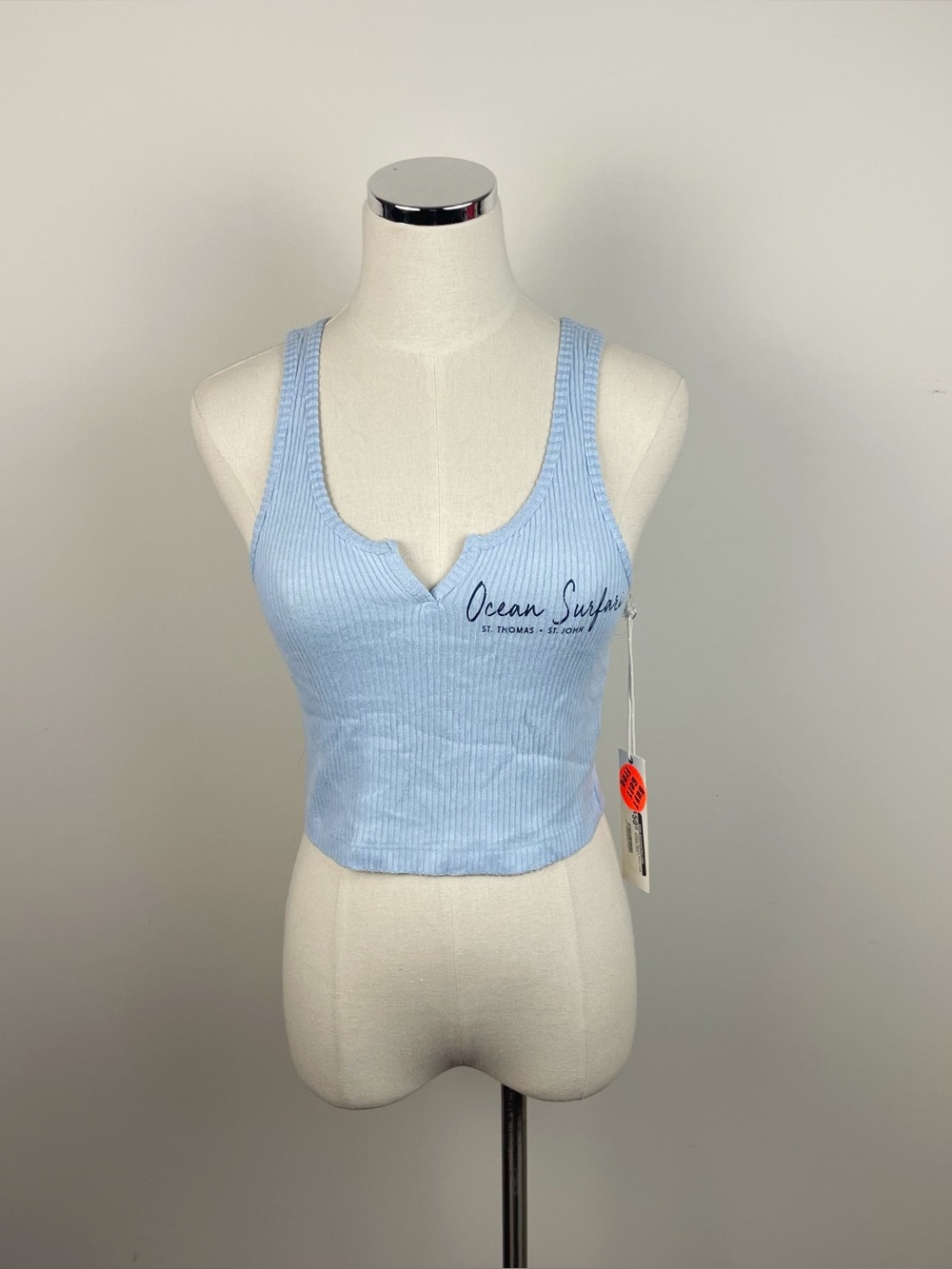 Ocean Drive Ocean Surfari St. Thomas Virgin Island Blue Knit Crop Top New Large